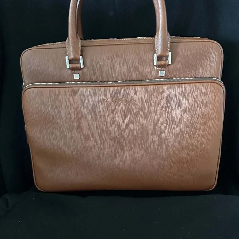 Salvatore Ferragamo Tan Leather Briefcase